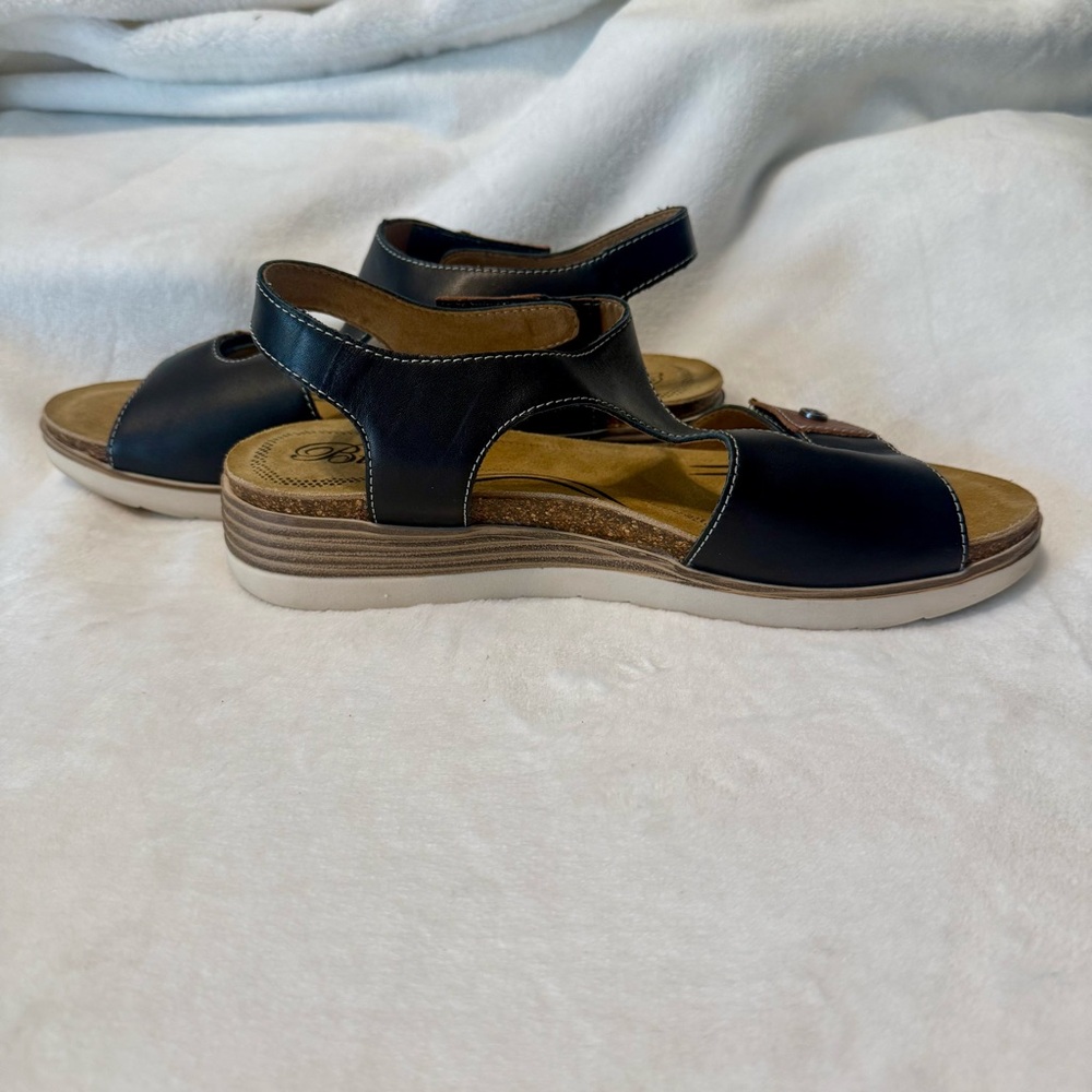 Biza Bryce NWOT Black & Brown Comfort Leather Wedge Walking Sandals Size 40 - Picture 7 of 10
